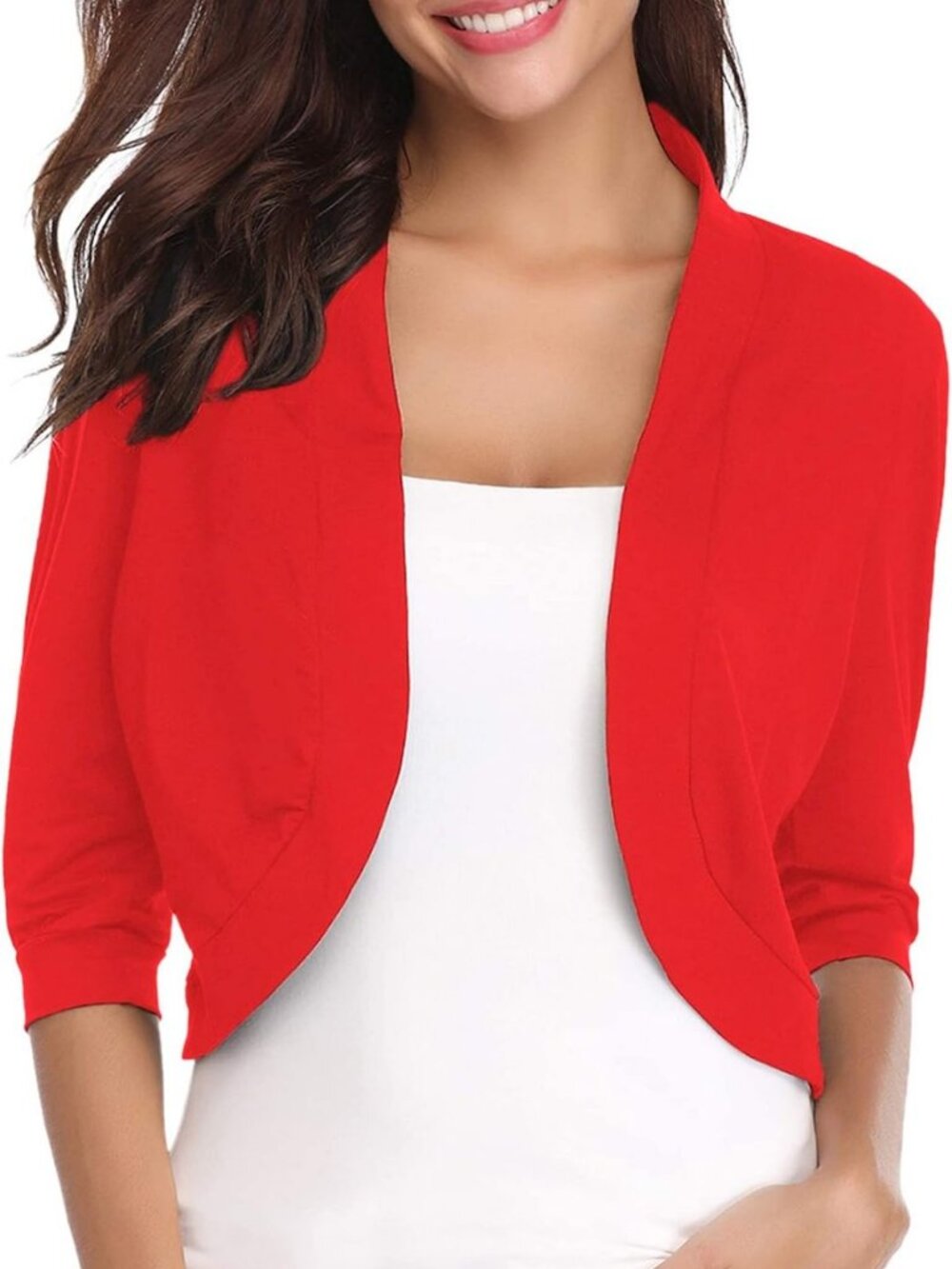 Chic 3/4 Sleeve Open Front Bolero Shrug Cropped Cardigan Knit Sweater Jacket